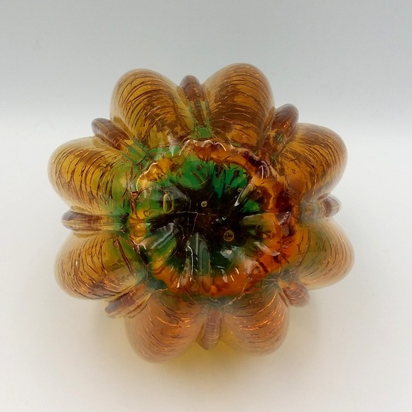 2 Hand Blown Artisanal Cracle Glass Pumpkin Gourd Blue‎ Amber Desk Art - Picture 6 of 12